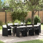 vidaXL Ensemble de salle à manger de jardin 9 pièces avec coussins en poly rattan noir