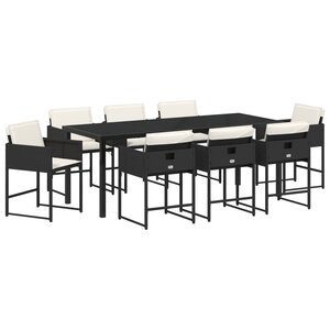 vidaXL Ensemble de Salle à Manger de Jardin 9 Pièces avec Coussins - Rattan Poly Noir