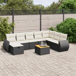 vidaXL Salon de jardin 9 Pièces avec coussins noir résine tressée
