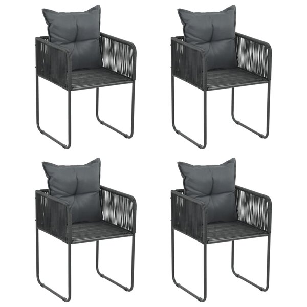 vidaXL Chaises d'extérieur lot de 4 avec oreillers Résine tressée Noir