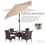 Parasol hexagonal inclinable dim. Ø 2 3 x 2 16H m métal polyester haute densité beige