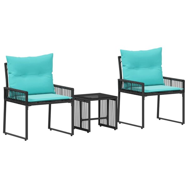 vidaXL Ensemble de meubles d'extérieur 7 pc Noir et turquoise
