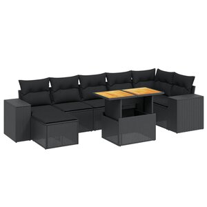 vidaXL Salon de jardin 8 Pièces avec coussins noir résine tressée