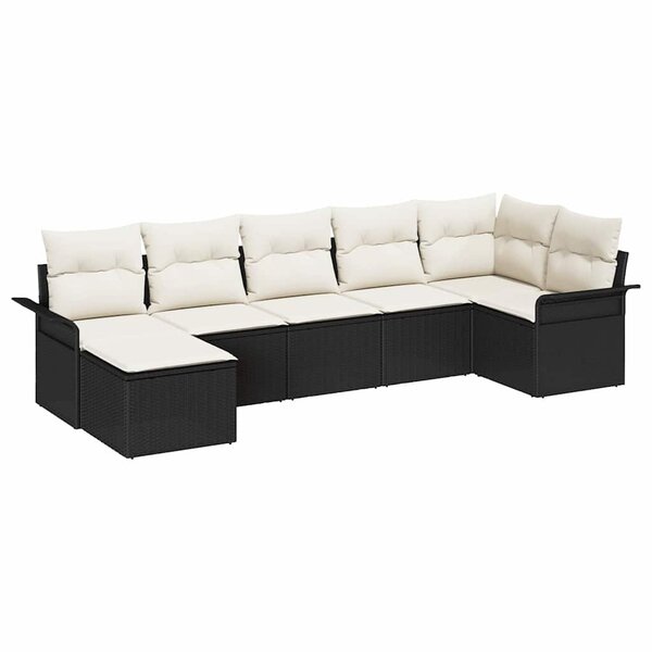 vidaXL Ensemble de canapés de jardin 7 pièces avec des coussins en poly rotin noir
