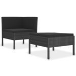vidaXL Salon de jardin 2 Pièces avec coussins Résine tressée Noir