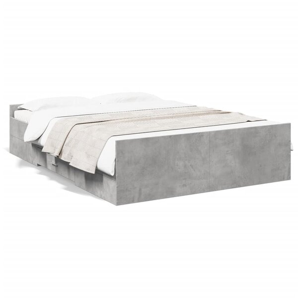 vidaXL Cadre de lit avec tiroirs sans matelas gris béton 120x200 cm