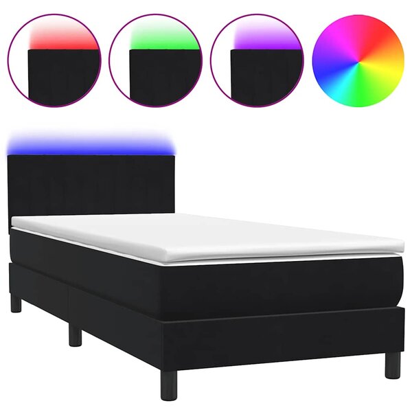 vidaXL Sommier à lattes de lit avec matelas et LED noir 90x210 cm velours