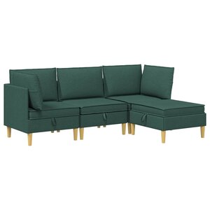 vidaXL Canapé modulaire avec rangement 4 Pièces Vert foncé Tissu
