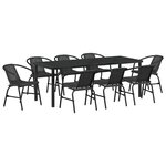 vidaXL Ensemble de jardin de 9 pièces Noir Poly Rattan