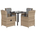vidaXL Ensemble à manger de jardin avec coussins 5Pièces Beige poly rotin