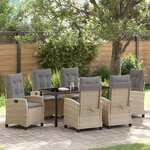 vidaXL Ensemble de Salle à Manger de Jardin 7 Pièces avec Coussins Beige Poly Rattan