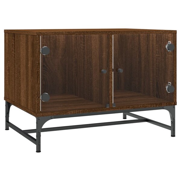 vidaXL Table basse avec portes en verre chêne marron 68 5x50x50 cm