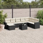 vidaXL Salon de jardin 9 Pièces avec coussins noir résine tressée