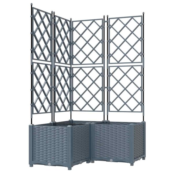 vidaXL Bac à fleurs avec Treillis 3 Pièces Gris clair 80 x 80 x 143 cm PP