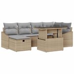vidaXL Ensemble de canapé de jardin 7 Pièces Beige Poly rotin