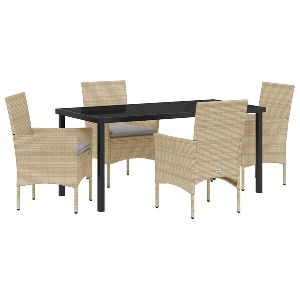 Ensemble de salle à manger de jardin 5 pièces vidaXL avec coussins en rotin poly beige