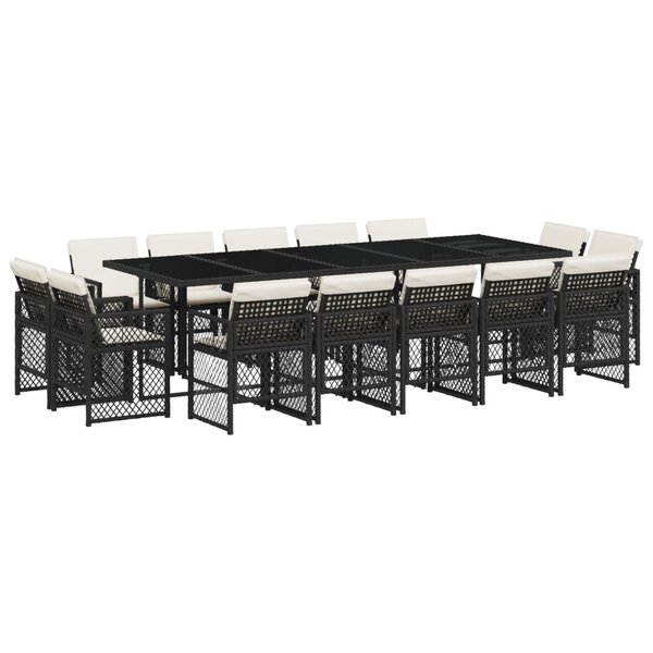 vidaXL Ensemble à manger de jardin 15 Pièces coussins noir résine tressée