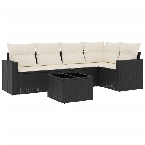 vidaXL Salon de jardin 6 Pièces avec coussins noir résine tressée