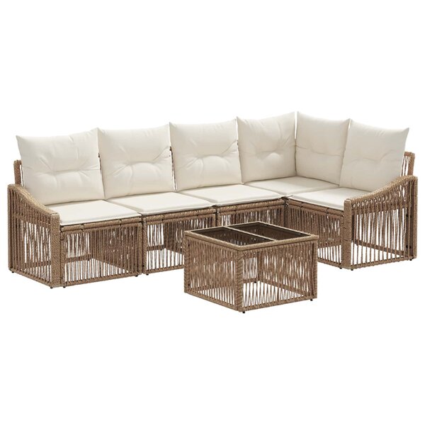 vidaXL Ensemble de canapé de jardin 6 Pièces Beige polyrotin