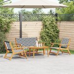 vidaXL Chaises de jardin avec ensemble de table - 4 pièces  noir et blanc  en bois d'acacia massif