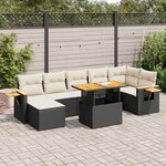 vidaXL Salon de jardin avec coussins 8 Pièces noir résine tressée acacia