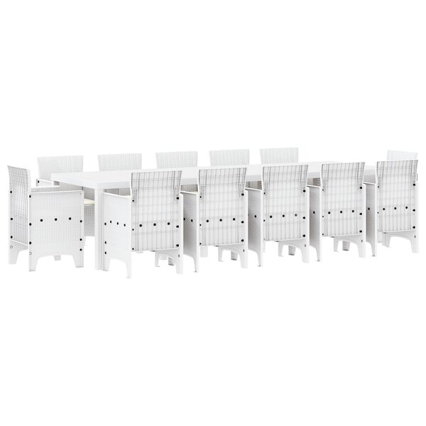 Ensemble de salle à manger de jardin 13 pièces avec coussins en poly rattan blanc vidaXL