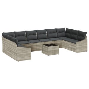 vidaXL Ensemble de canapé de jardin 11 pièces avec coussins Gris Poly Rattan