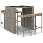 vidaXL Ensemble de bar jardin 5 Pièces gris poly rotin/bois massif acacia