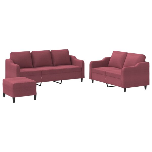vidaXL Ensemble de canapés 3 Pièces avec coussins Rouge bordeaux Tissu