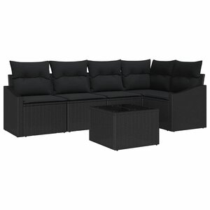 vidaXL Ensemble de Canapés avec coussin 6 Pièces Noir polyrotin