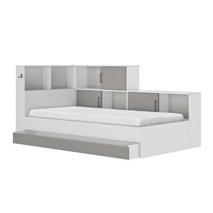 Lit enfant avec rangements - blanc et gris - 90 x 200 cm