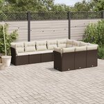 vidaXL Salon de jardin 10 Pièces avec coussins marron résine tressée
