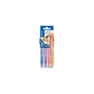 PILOT - 1 Etui de 4 rollers FriXion Ball Fun Pointe Moyenne 0.7 mm. Assortis Turquoise, Violet, Rose et Orange