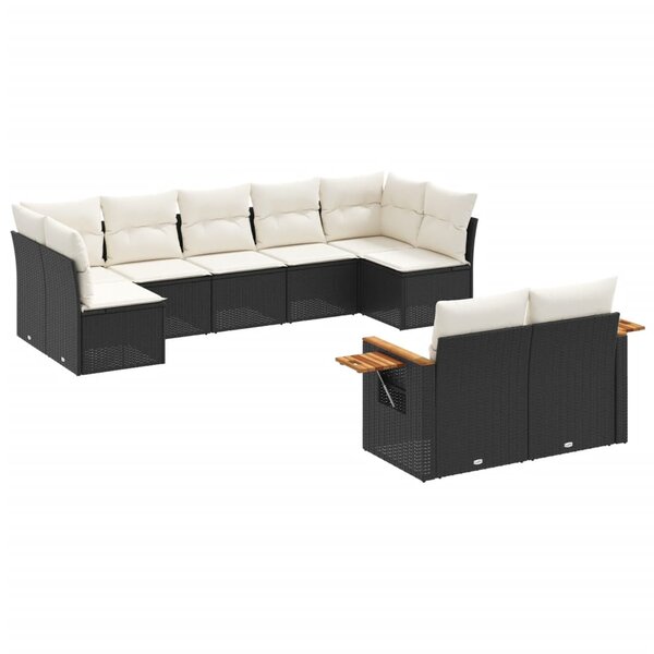 vidaXL Salon de jardin 9 Pièces avec coussins noir résine tressée