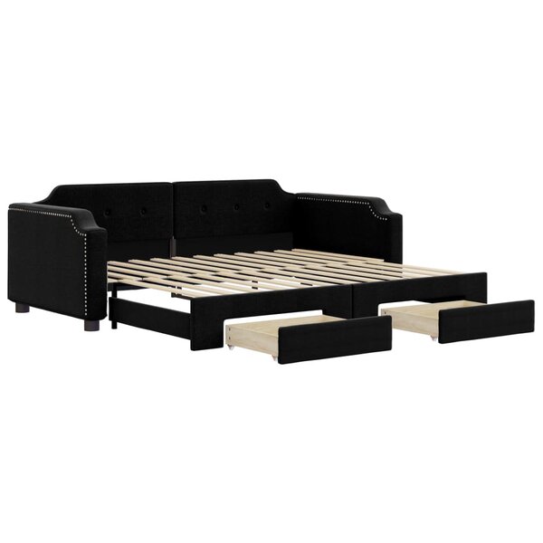 vidaXL Lit de jour avec gigogne et tiroirs noir 90x190 cm tissu