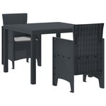 vidaXL Ensemble de salle à manger de jardin 3 pièces avec coussins Anthracite en poly rotin