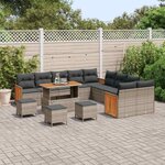 vidaXL Ensemble de canapé de jardin avec coussin 14 Pièces Gris