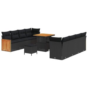 vidaXL Ensemble de canapé de jardin avec coussin 11 Pièces Noir