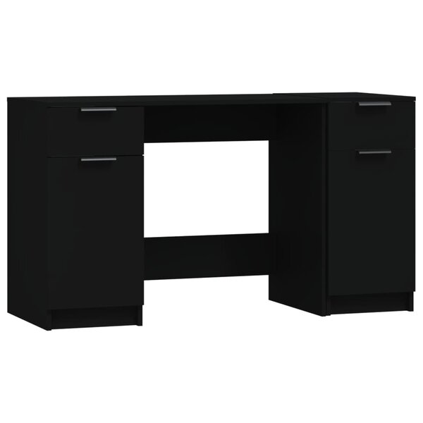 vidaXL Bureau avec armoire latérale Noir Bois d'ingénierie