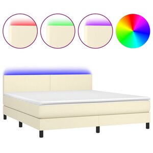 vidaXL Sommier tapissier et matelas et LED Crème 180x200 cm Similicuir