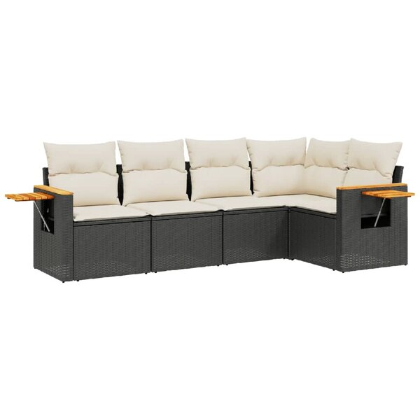 vidaXL Salon de jardin 5 Pièces avec coussins noir résine tressée