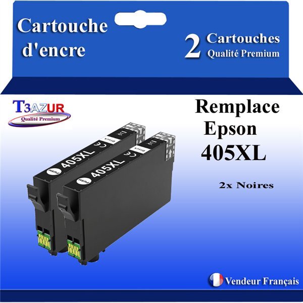 T3AZUR - 2 Cartouches compatibles avec  Cartouche compatible avec Epson 405  405 XL pour Epson Workforce Pro WF-3820 WF-3825 WF-4820 WF-4825 WF-7310 WF-7830 WF-7835 WF-7840 Noire