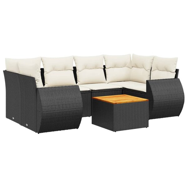 vidaXL Salon de jardin 7 Pièces avec coussins noir résine tressée