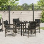 vidaXL Ensemble de 5 Chaises de Salle à Manger de Jardin avec Coussins Gris Poly Rattan