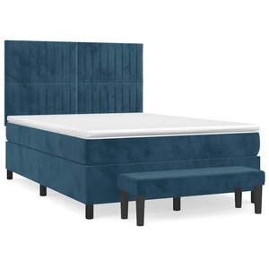 vidaXL Sommier à lattes de lit et matelas Bleu foncé 140x200cm Velours