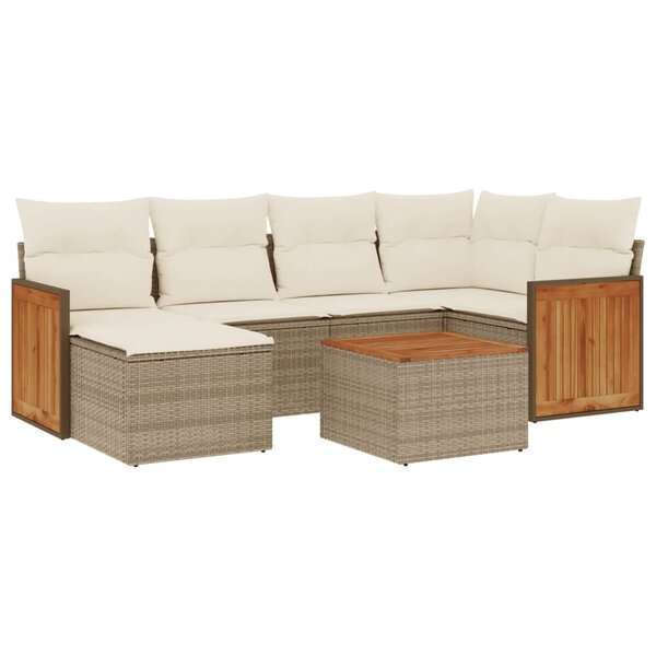 vidaXL Salon de jardin avec coussins 7 Pièces beige résine tressée