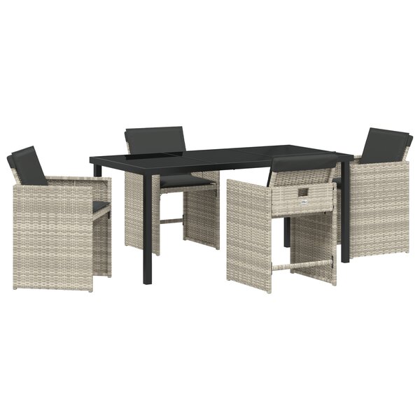 vidaXL Set de salle à manger de jardin 5 pièces avec coussins Gris clair Poly Rattan
