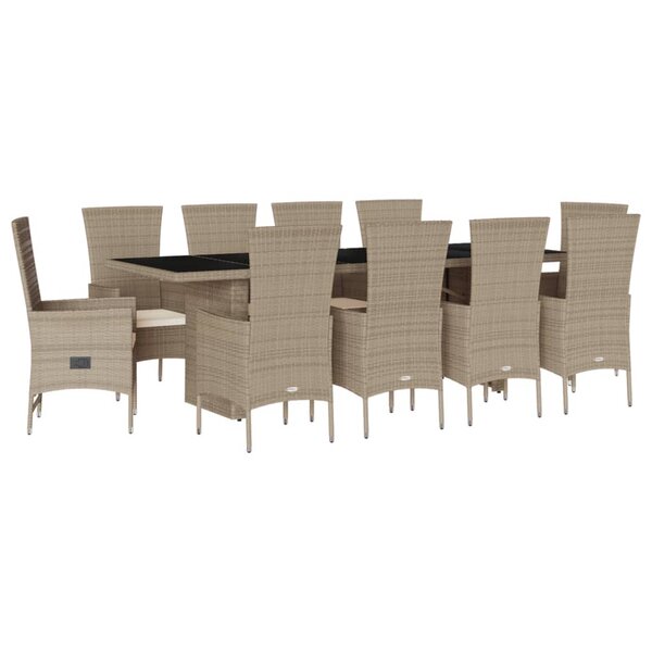 vidaXL Ensemble à manger de jardin et coussins 11 Pièces beige poly rotin