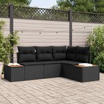 vidaXL Ensemble de canapé de jardin avec coussin 4 Pièces Noir Polyrotin