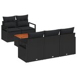 Ensemble de Sofa de Jardin à 6 Pièces avec Coussins Noir Poly Rattan Acacia
